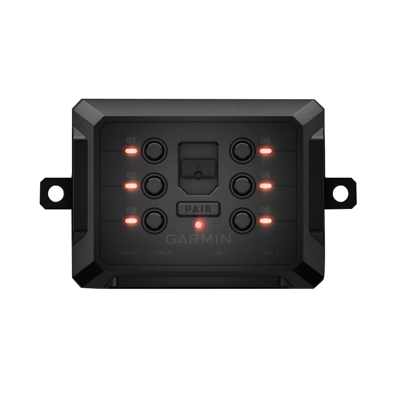 Garmin PowerSwitch certified refurbished, black control panel with six labeled buttons and LED indicators