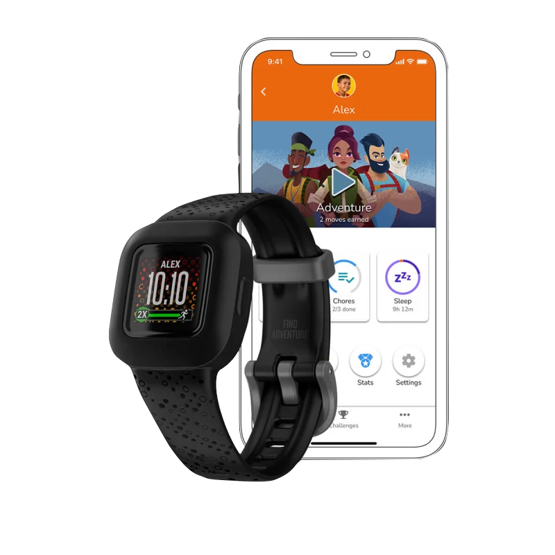 Garmin Vívofit jr. 3 kids smartwatch, black perforated strap, certified refurbished