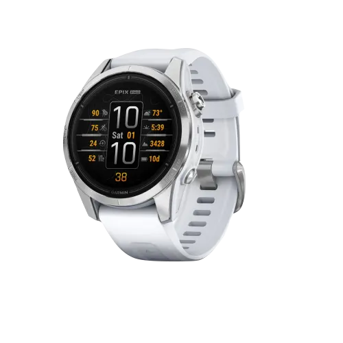 Garmin Epix Pro (Gen 2) 42mm smartwatch, silver case with Whitestone band