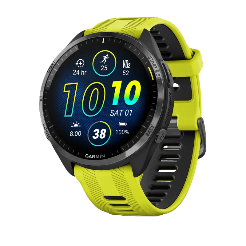 Garmin Forerunner 965, Carbon Gray DLC Titanium Bezel with Black Case and Amp Yellow/Black Silicone Band (010-02809-02) by Garmin