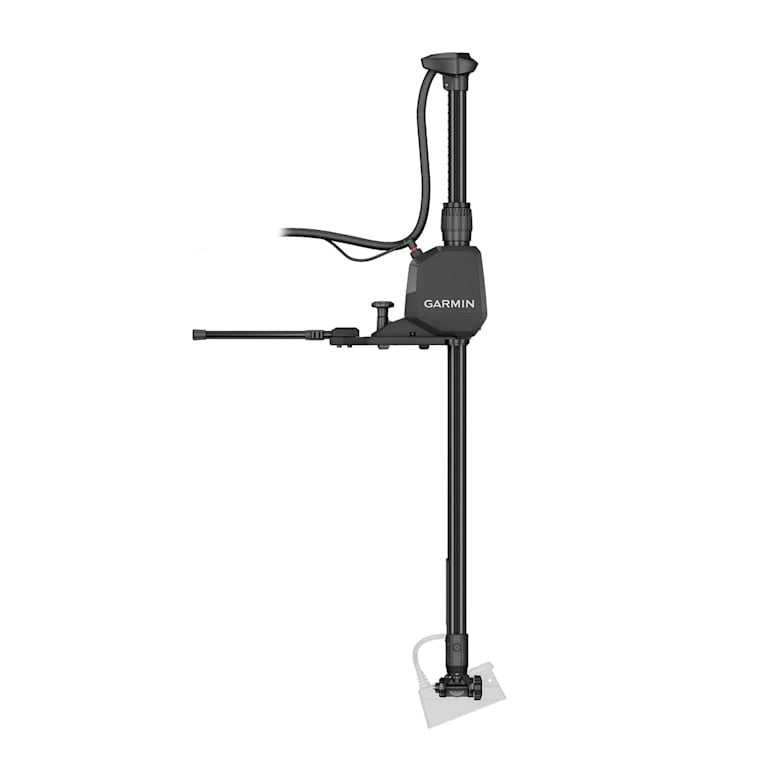 Garmin Spy Pole Mount 49in motorized pole mount for fish finders, black with Garmin branding.