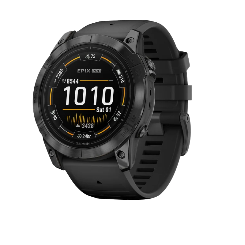 Garmin Epix Pro Gen 2 smart watch, 51 mm slate gray bezel with black band, Garmin branding on the dial