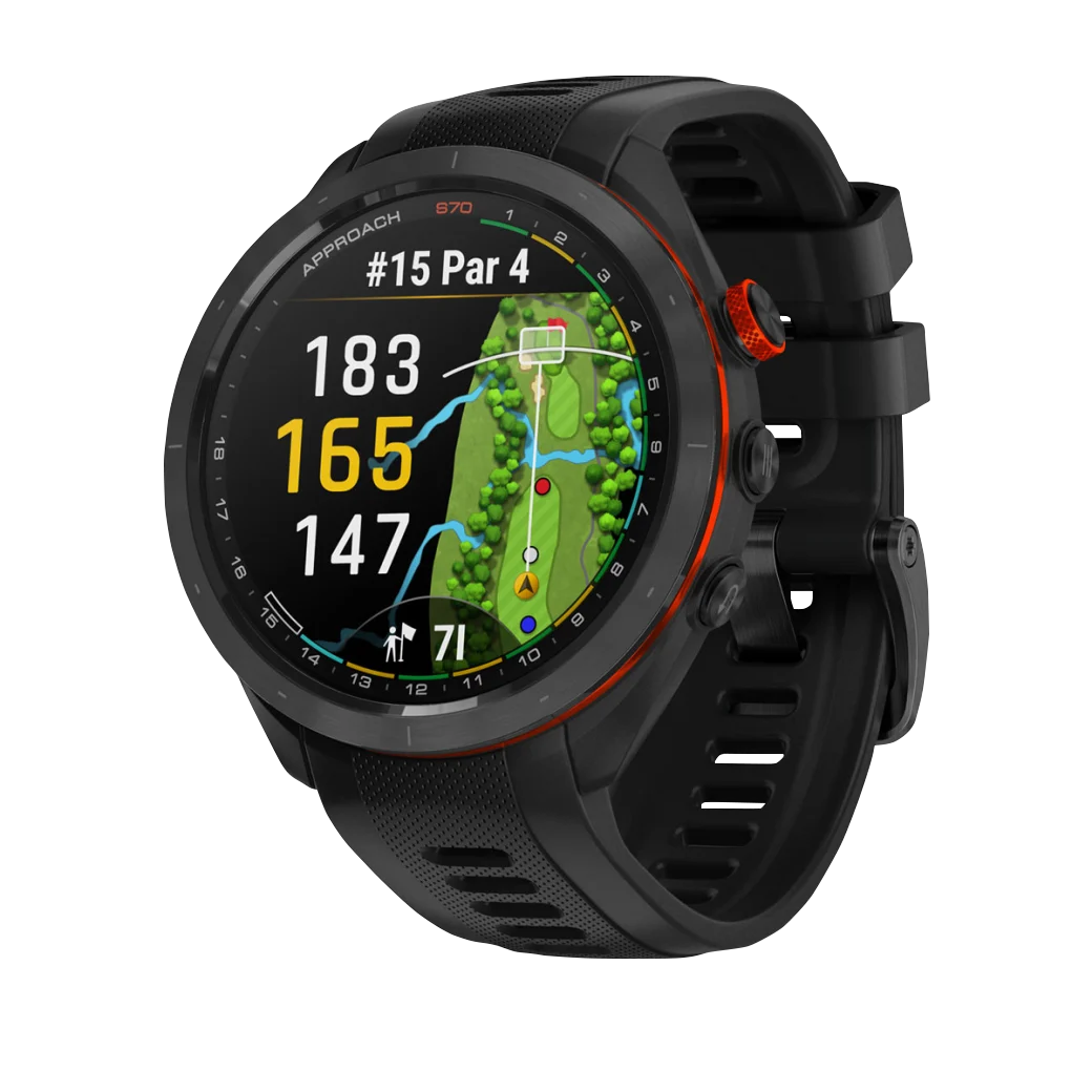 Garmin Approach S70 smartwatch, 47 mm black/red ceramic bezel with black silicone band
