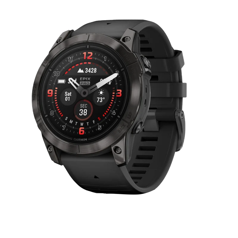 Garmin Epix Pro Gen 2 51mm Sapphire Edition smartwatch with carbon gray DLC titanium case and black band