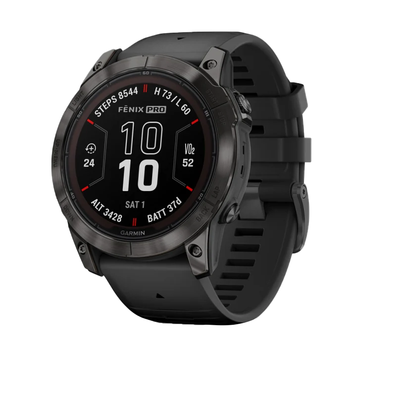 Garmin Fenix 7X Pro Sapphire Solar smartwatch, carbon gray titanium case with black band