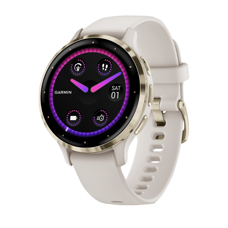 Garmin Venu 3S smartwatch, 41 mm soft gold stainless steel bezel with ivory silicone band
