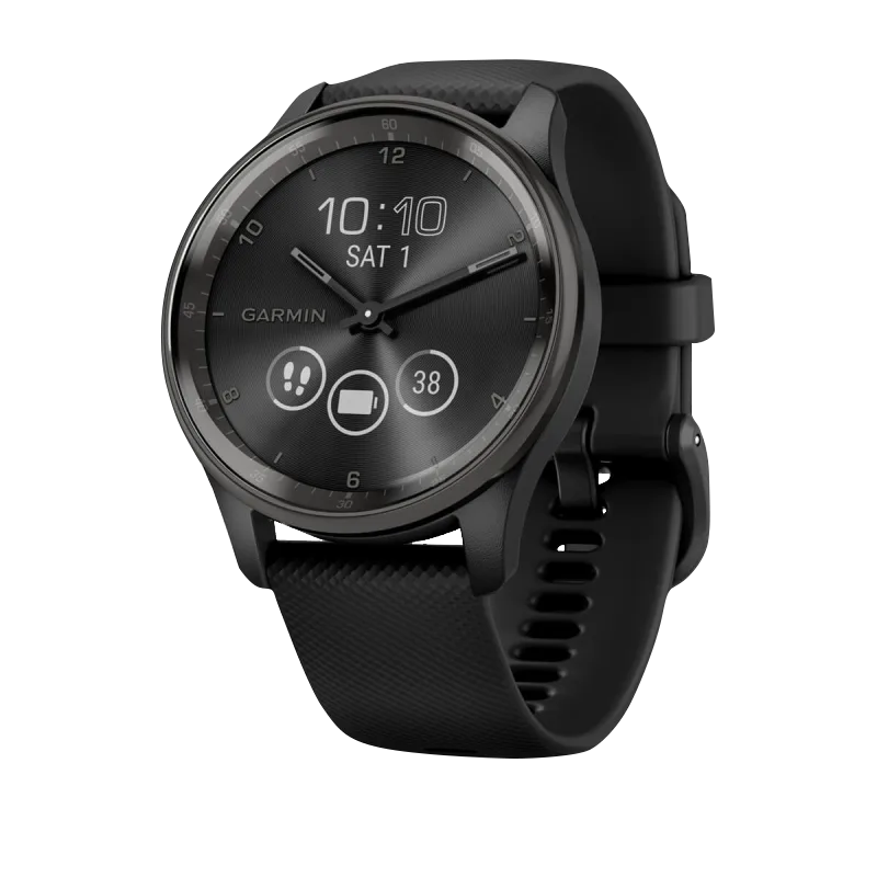 Garmin Vívomove Trend smartwatch, slate bezel with black case and silicone band, refurbished