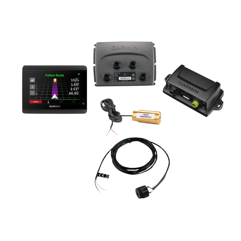 Garmin Reactor 40 hydraulic autopilot with GHC 50 instrument kit, includes display, hydraulic unit, and cables