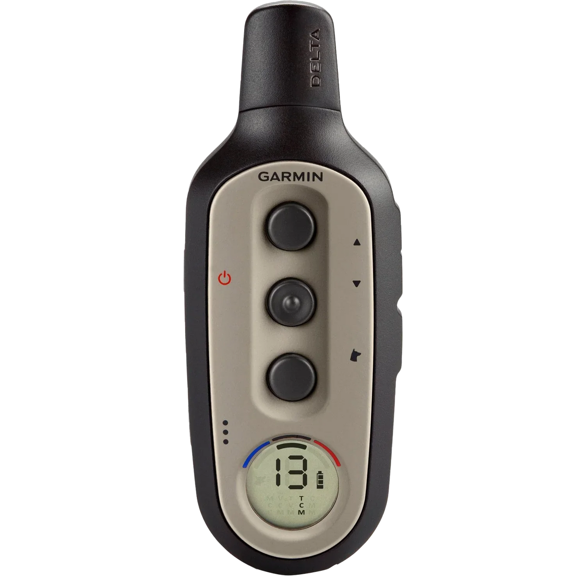 Garmin Delta Sport Handheld dog training device, tan/beige control panel with black buttons, black housing