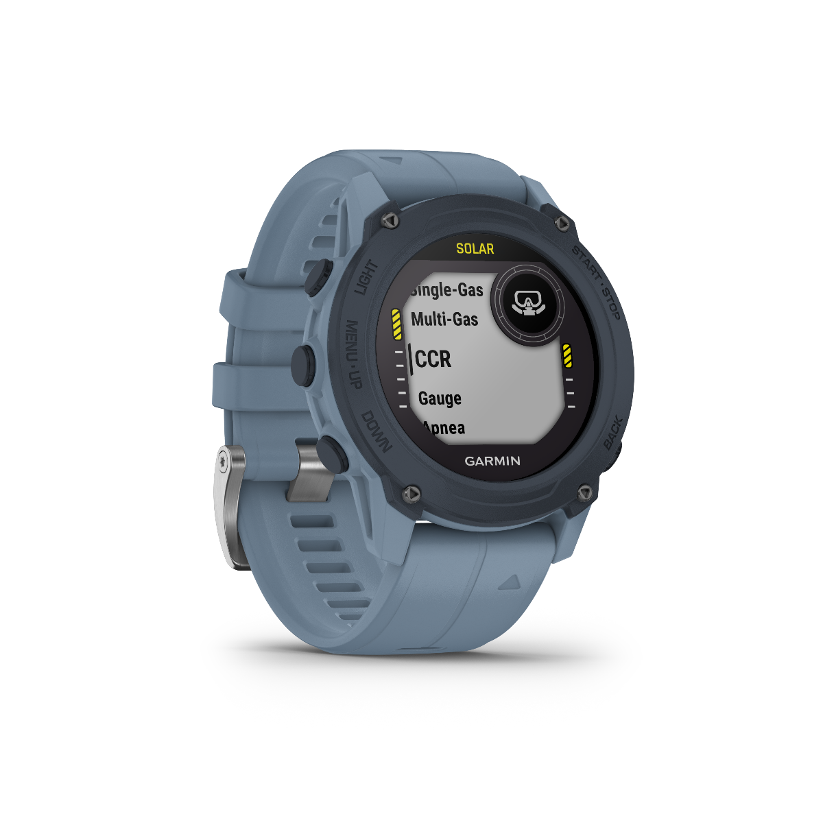 Garmin Descent G1 Solar dive smartwatch in hurricane blue with silicone strap