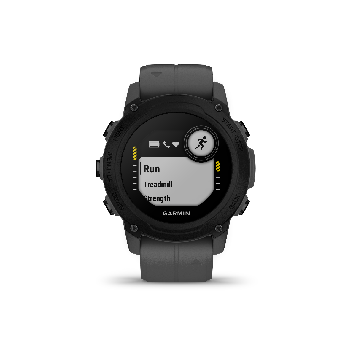 Garmin Descent G1 smartwatch, slate gray strap, black bezel; certified refurbished marine dive computer by Garmin.