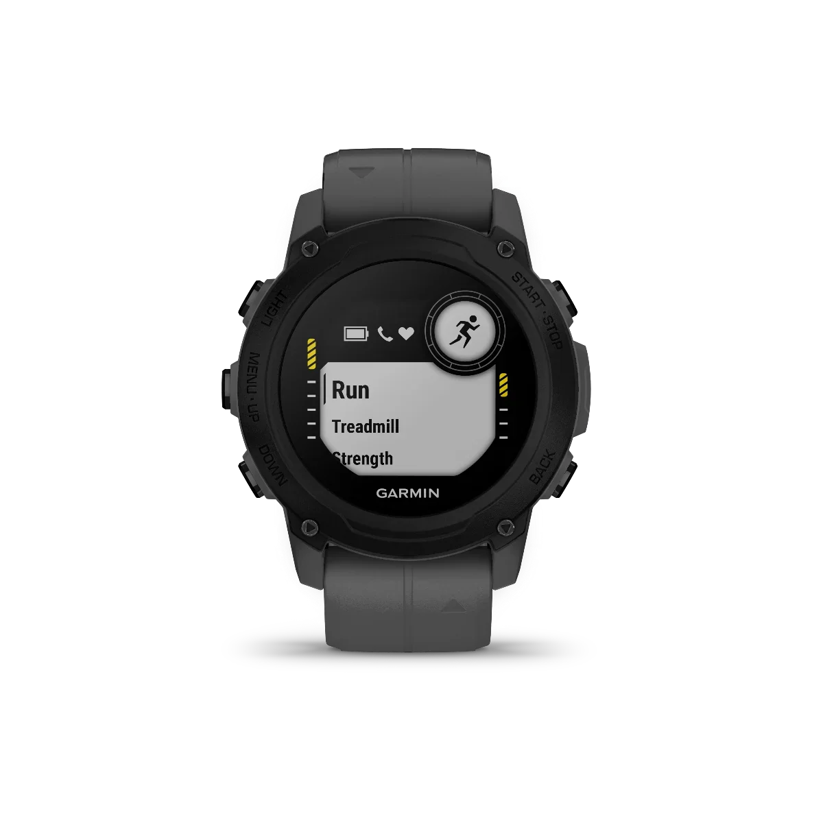 Garmin Descent G1 smartwatch, slate gray strap, black bezel; certified refurbished marine dive computer by Garmin.