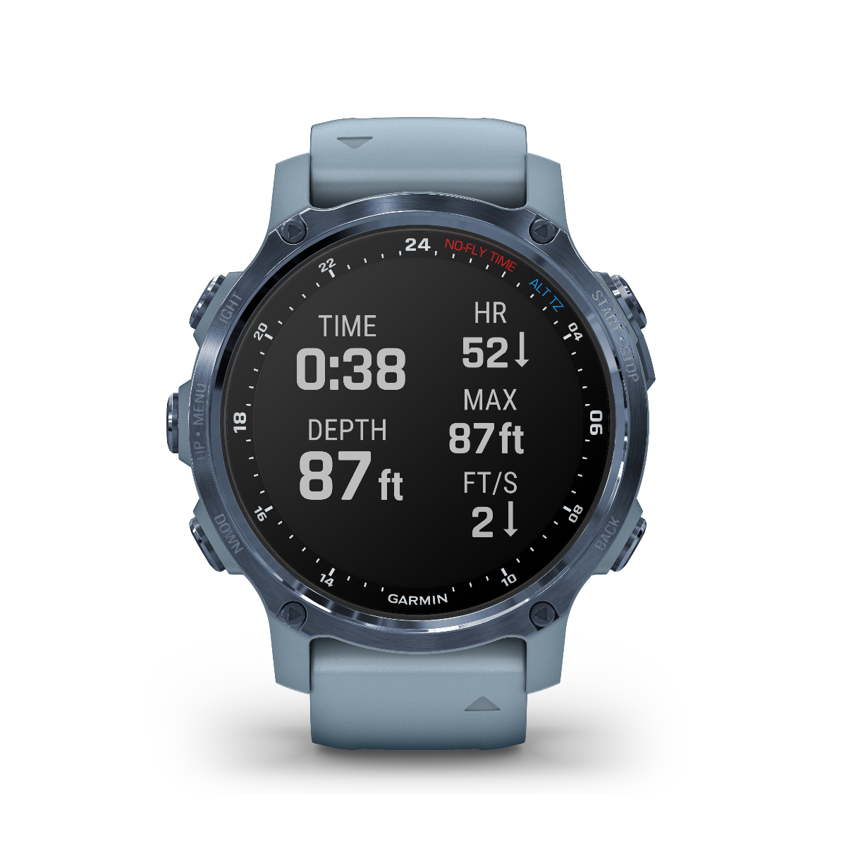 Garmin Descent Mk2S marine smartwatch with mineral blue case and sea foam silicone band