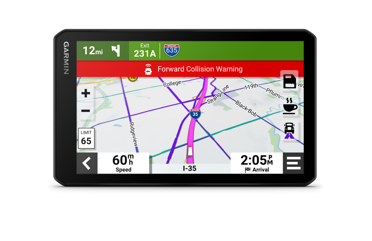 Garmin dezlCam OTR710 trucking GPS navigator with a black 7-inch display
