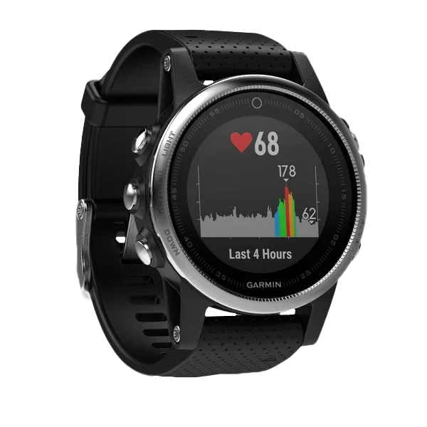 Garmin Fenix 5S GPS smartwatch, silver case with black band