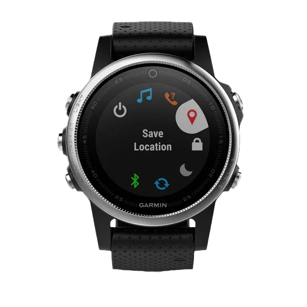 Garmin Fenix 5S smartwatch, silver case with black band, certified refurbished