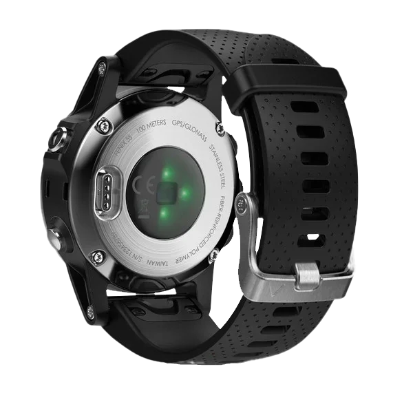Garmin Fenix 5S smartwatch, silver case with black band, certified refurbished