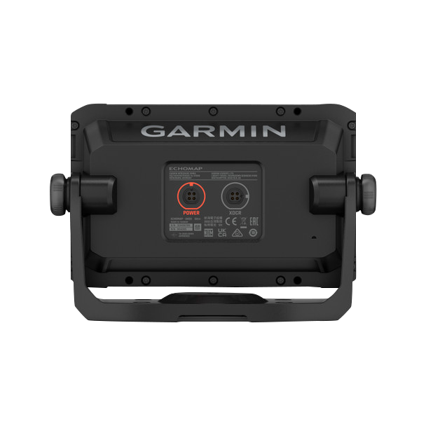 Garmin EchoMAP 55cv UHD2 marine chartplotter back view in black with mounting bracket