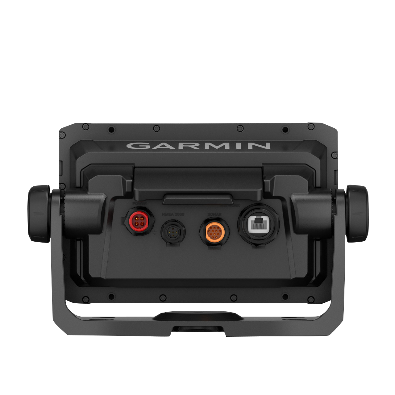 Garmin ECHOMAP 75sv UHD2 marine chartplotter back view with power, NMEA 2000, sonar and Ethernet ports