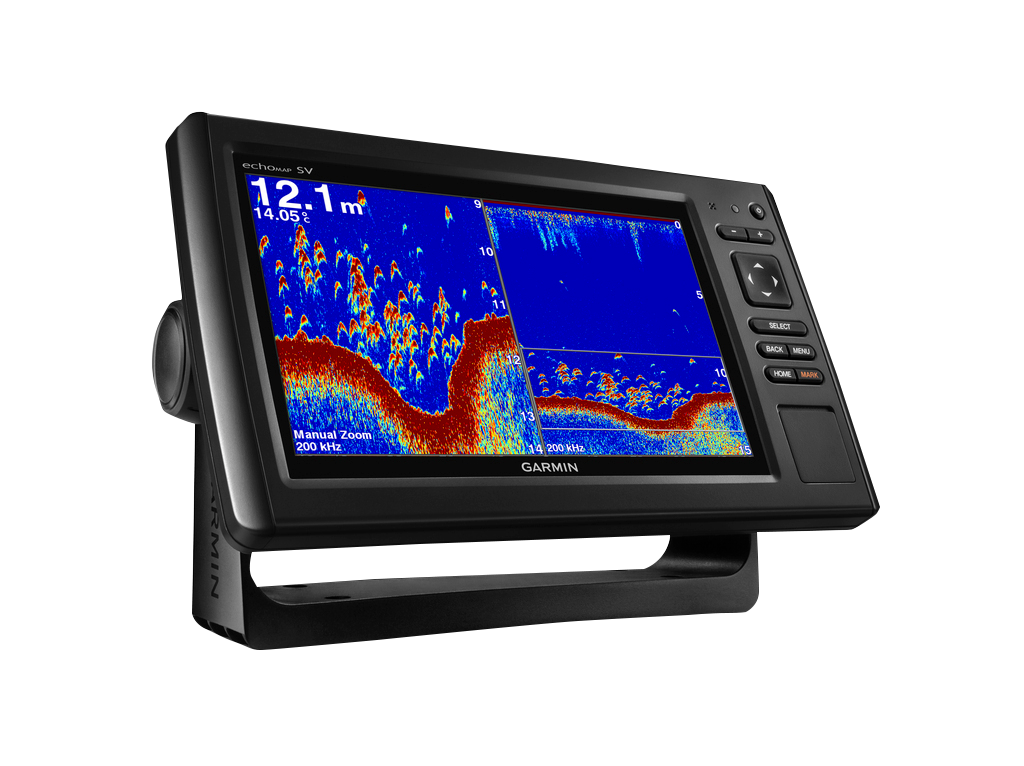 Garmin ECHOMAP CHIRP 92sv marine chartplotter with transducer.