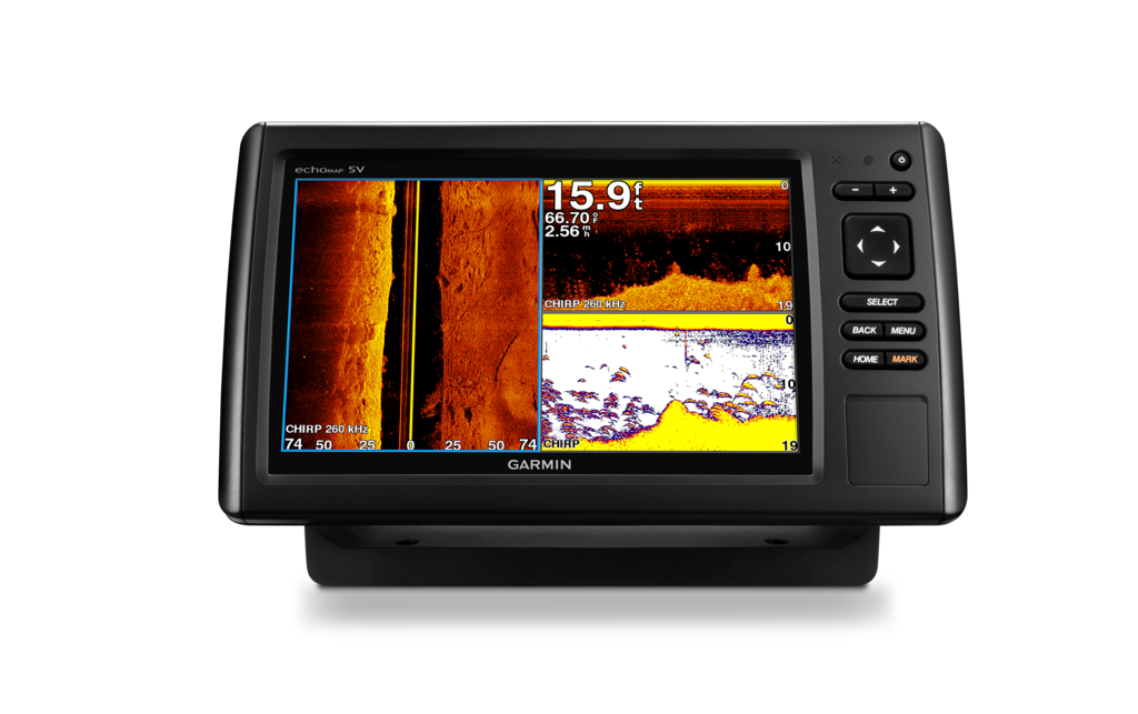 Garmin Echomap CHIRP 94sv marine chartplotter with transducer, black unit
