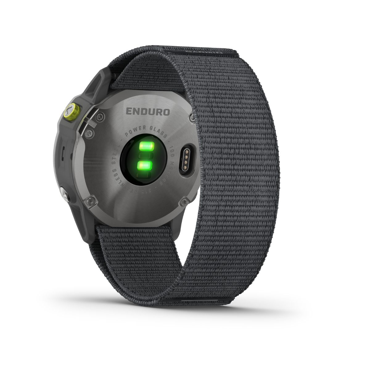 Garmin Enduro steel smartwatch with gray UltraFit nylon strap, certified refurbished
