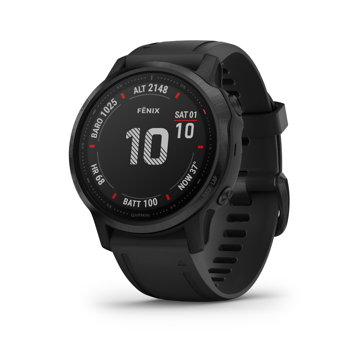Garmin Fenix 6S Pro GPS smartwatch with black bezel and black band, certified refurbished