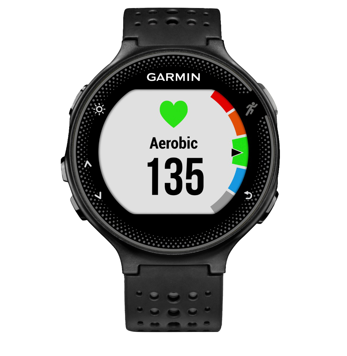Garmin Forerunner 235 GPS smartwatch, black and gray with perforated strap