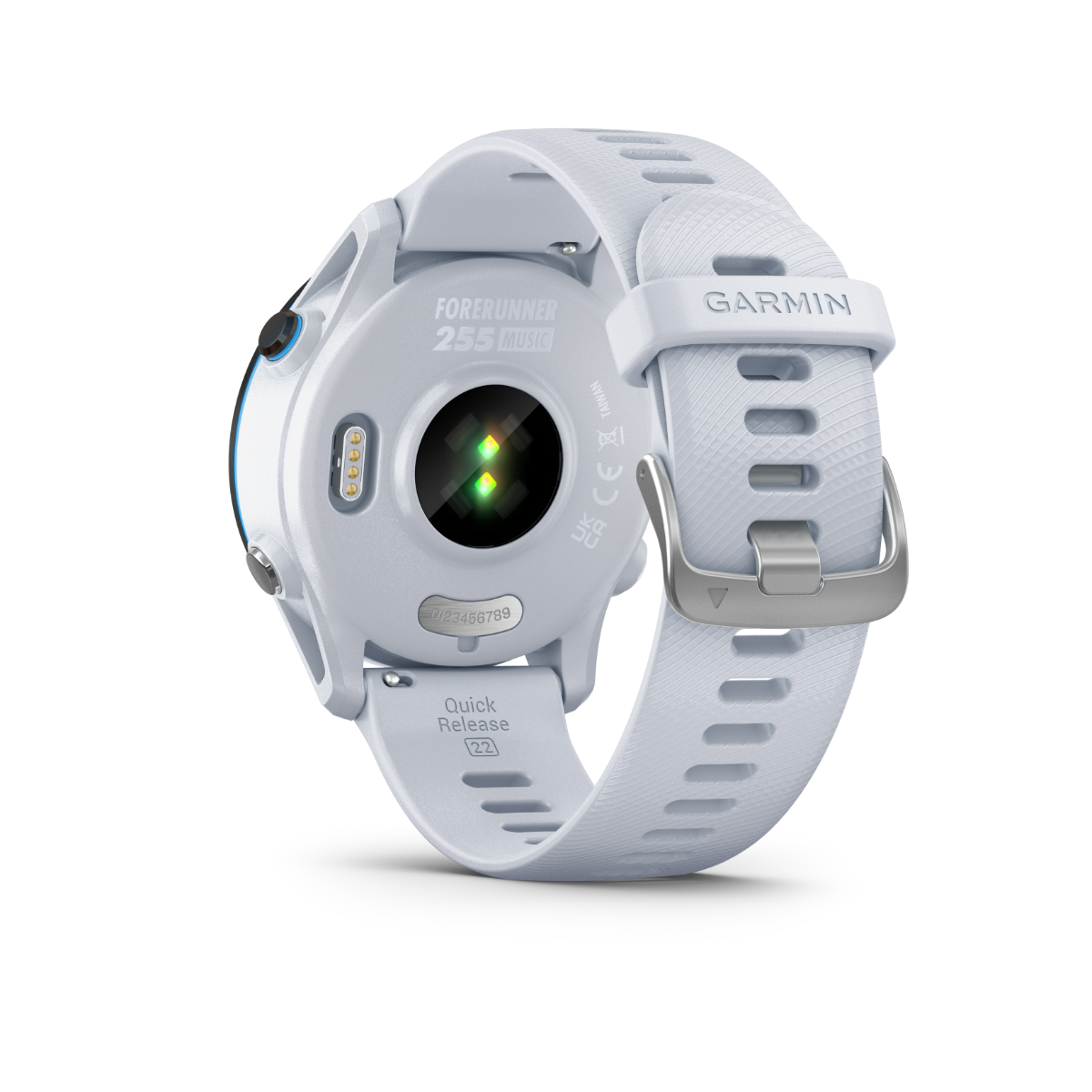 Garmin Forerunner 255 Music smartwatch, Whitestone white band, back view