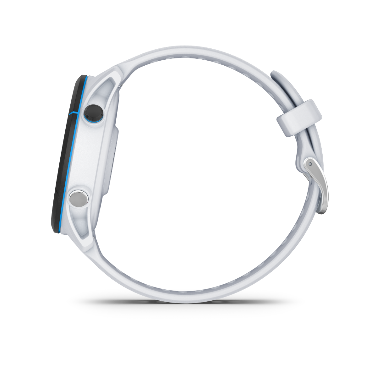 Garmin Forerunner 255 Music smartwatch in Whitestone with white band and blue accents