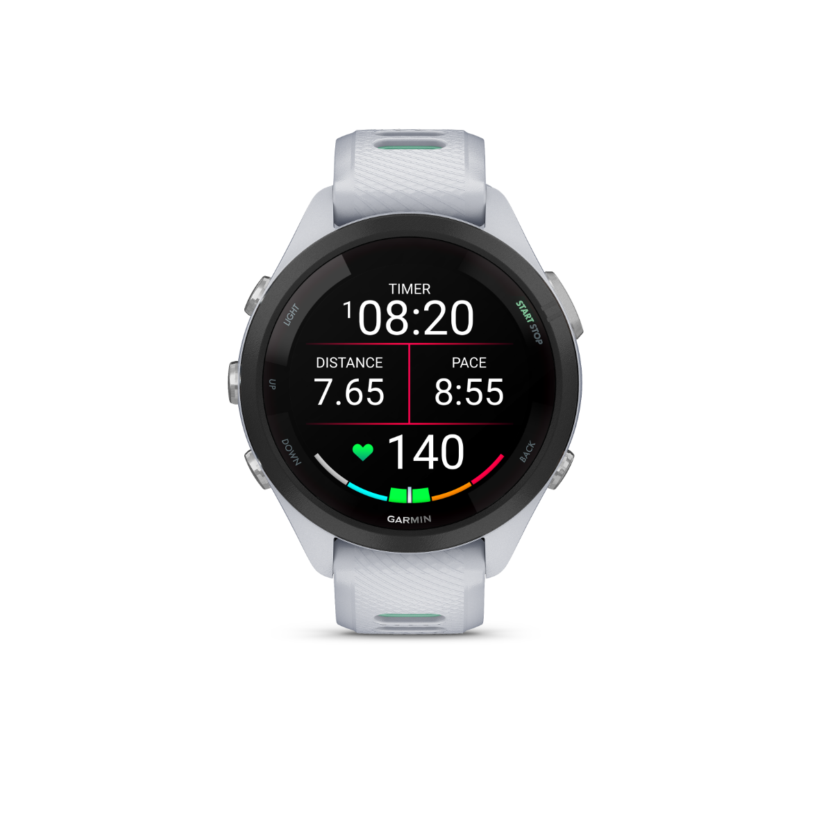 Garmin Forerunner 265S smartwatch, black bezel with Whitestone/Neo Tropic band, certified refurbished