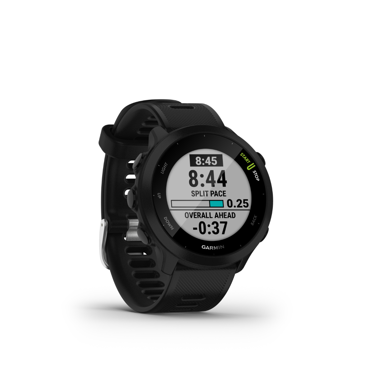 Garmin Forerunner 55 black silicone-band GPS fitness smartwatch with round display