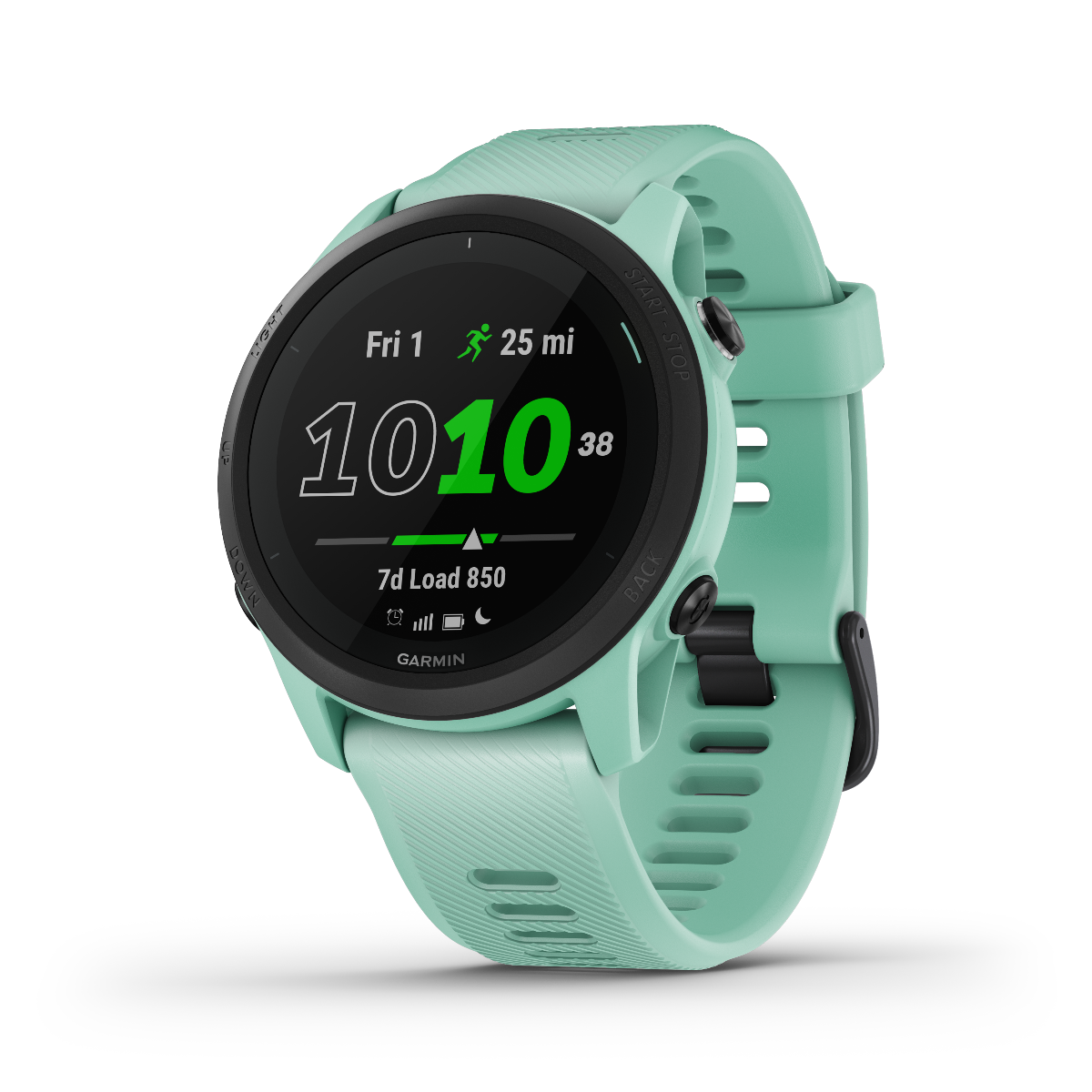 Garmin Forerunner 745 Neo Tropic smartwatch with mint-green band