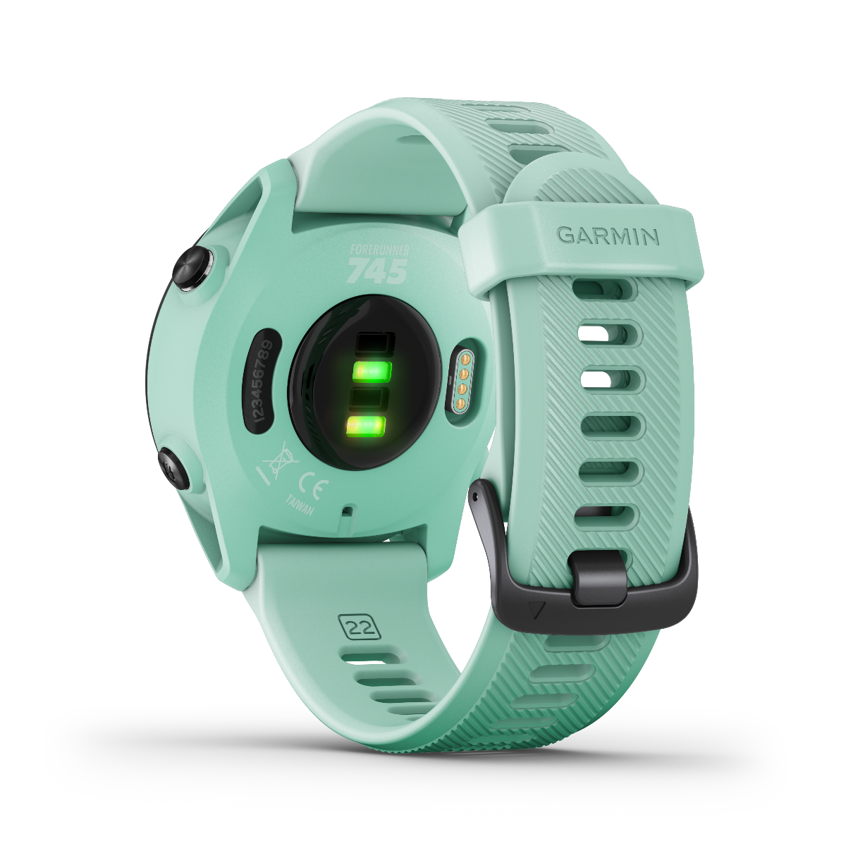 Garmin Forerunner 745 Neo Tropic smartwatch with mint green band