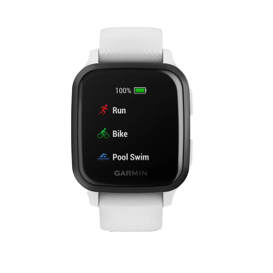 Garmin Venu Sq Music, GPS Slate Aluminum Bezel with White Case and Silicone Band (010-02426-04) by Garmin