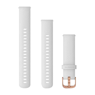 Garmin quick-release watch bands, 18 mm, white with rose-gold hardware, three-piece set.
