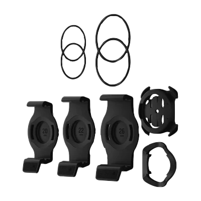 Garmin QuickFit Quarter-turn Bike Mount kit with three bike computer mounts, O-rings, and adapters