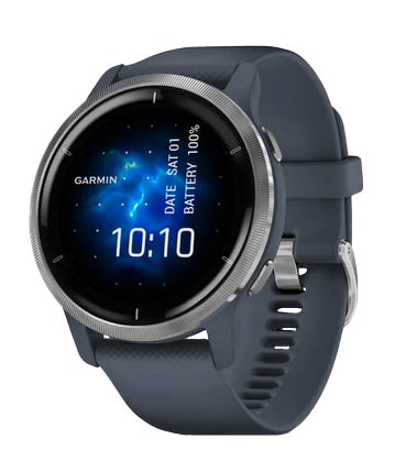 Gamin Venu 2, Silver Bezel with Granite Blue Case, GPS Smartwatch (Garmin Certified Refurbished) by Garmin