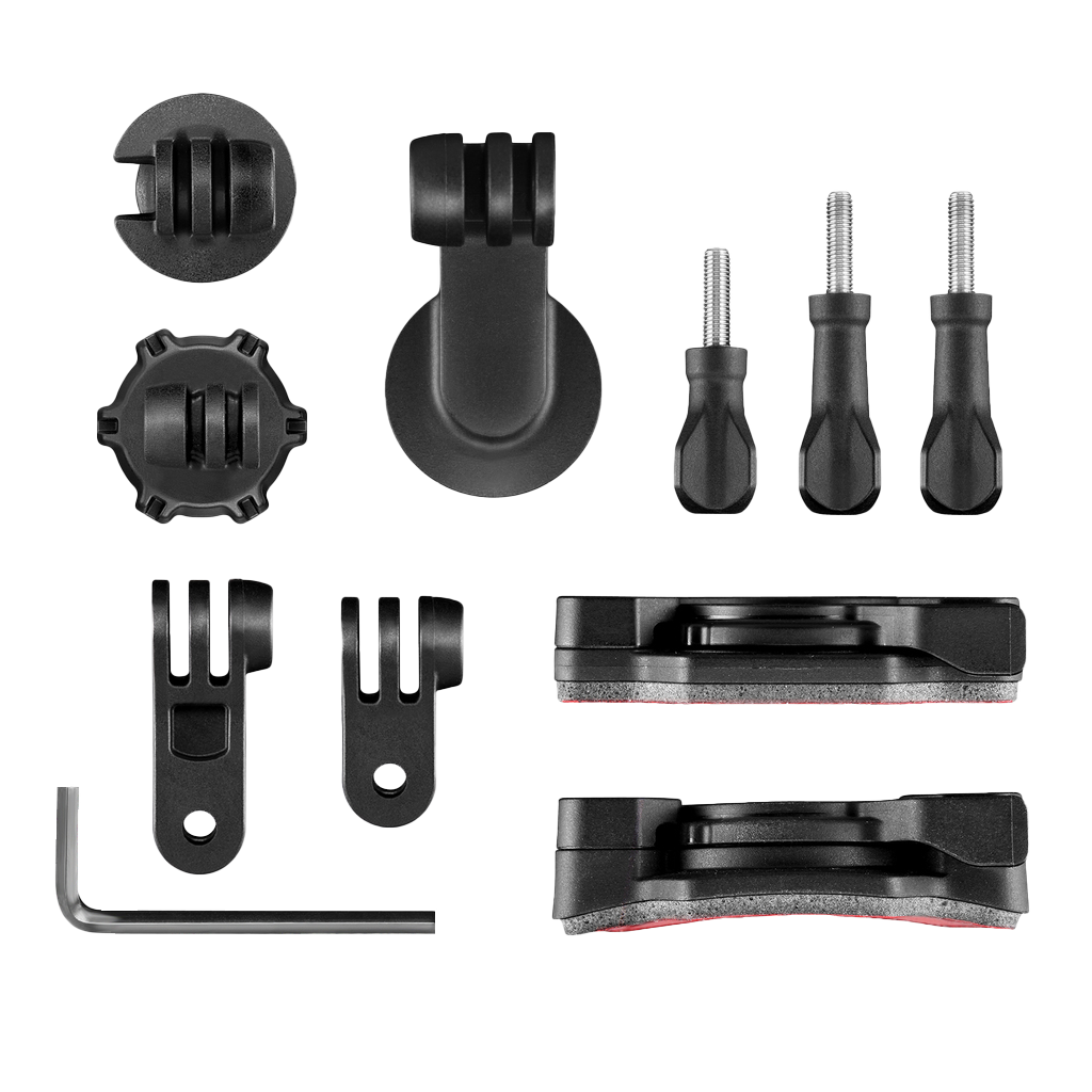 Garmin adjustable VIRB mounting arm kit; black components including brackets, screws, thumbwheels, bases, and hex key