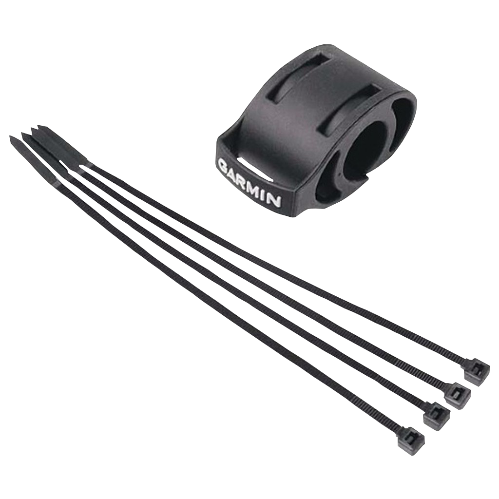 Garmin Bicycle Mount Kit with four black zip ties and a Garmin clamp