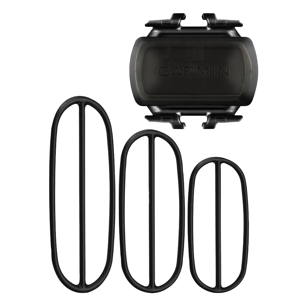 Garmin Bike Cadence Sensor with 3 black mounting bands.