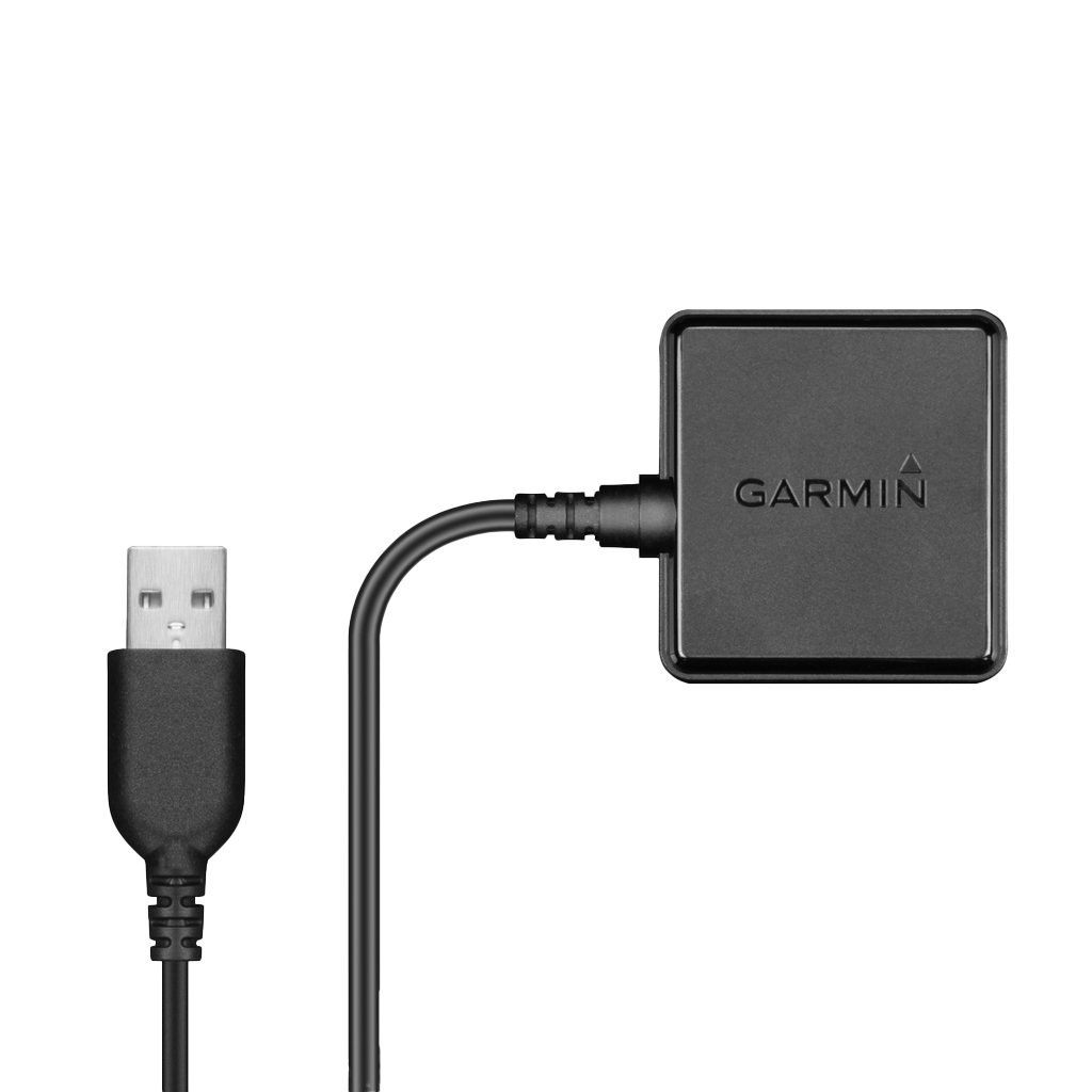 Garmin charging/data cradle for Vivoactive smartwatch with USB-A cable, black plastic.