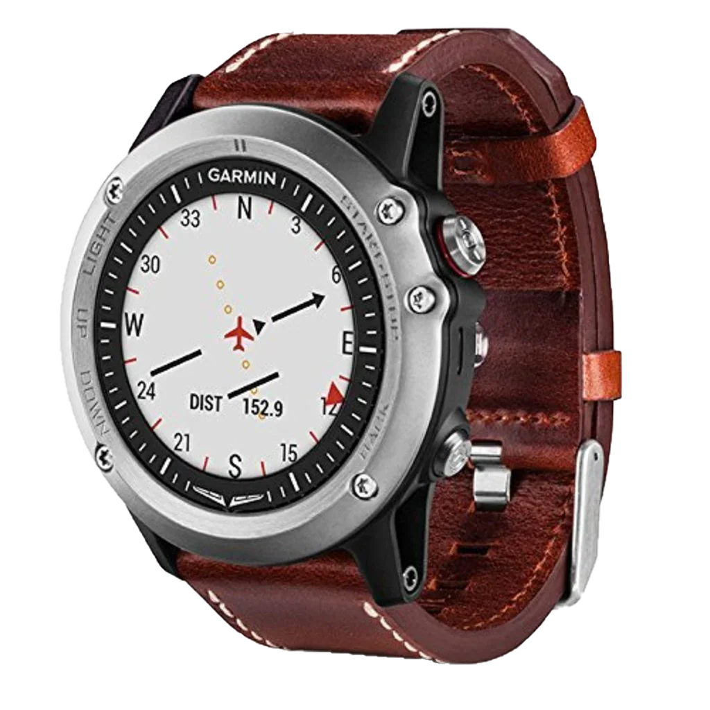 Garmin D2 Bravo GPS aviation smartwatch with brown leather strap and silver bezel (refurbished)