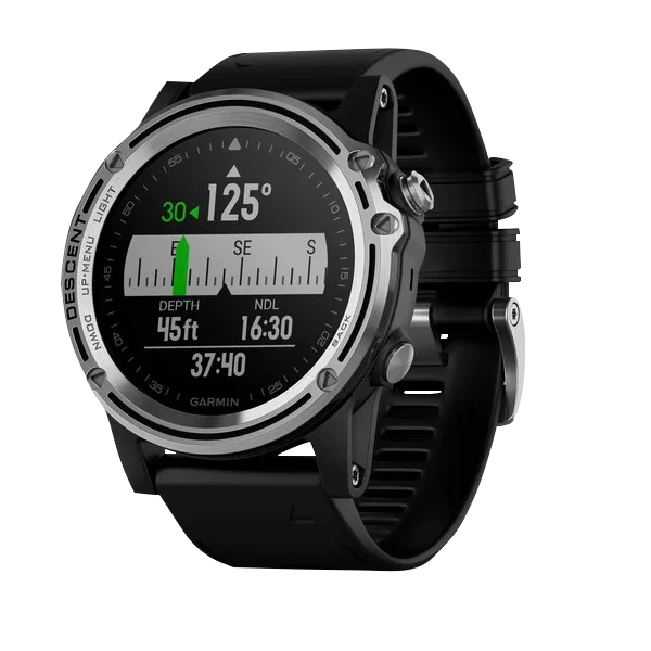 Descent Mk1 Garmin smartwatch, silver case with black band for divers