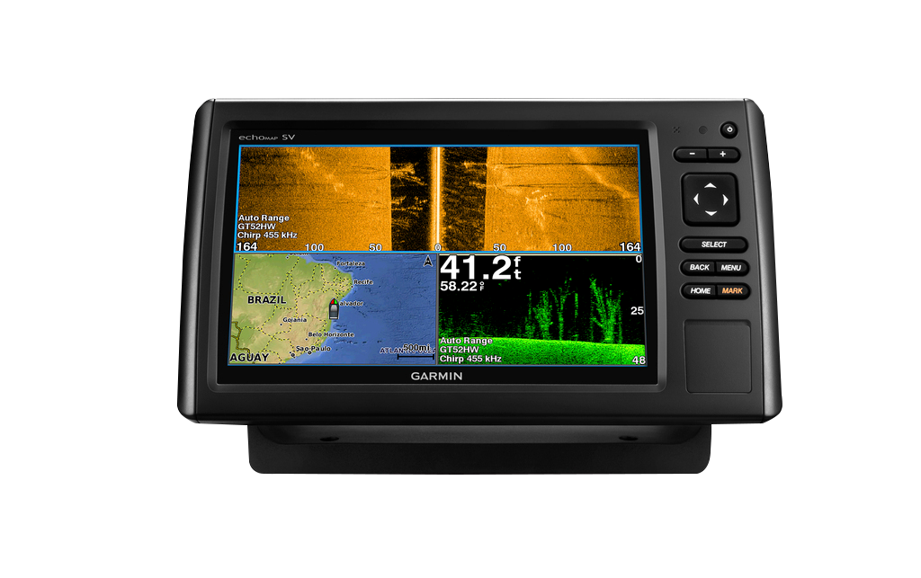 Garmin ECHOMAP CHIRP 92sv marine chartplotter with transducer, black bezel, GPS/sonar display, color display