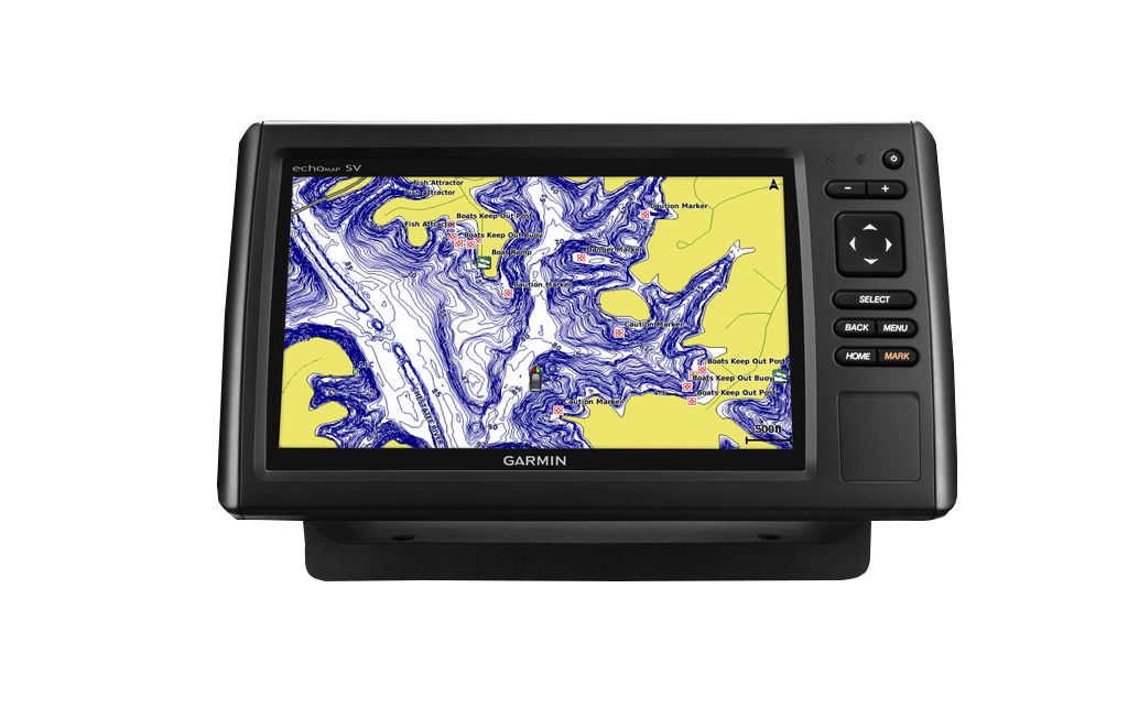 Garmin ECHOMAP CHIRP 93sv marine chartplotter with transducer, black unit