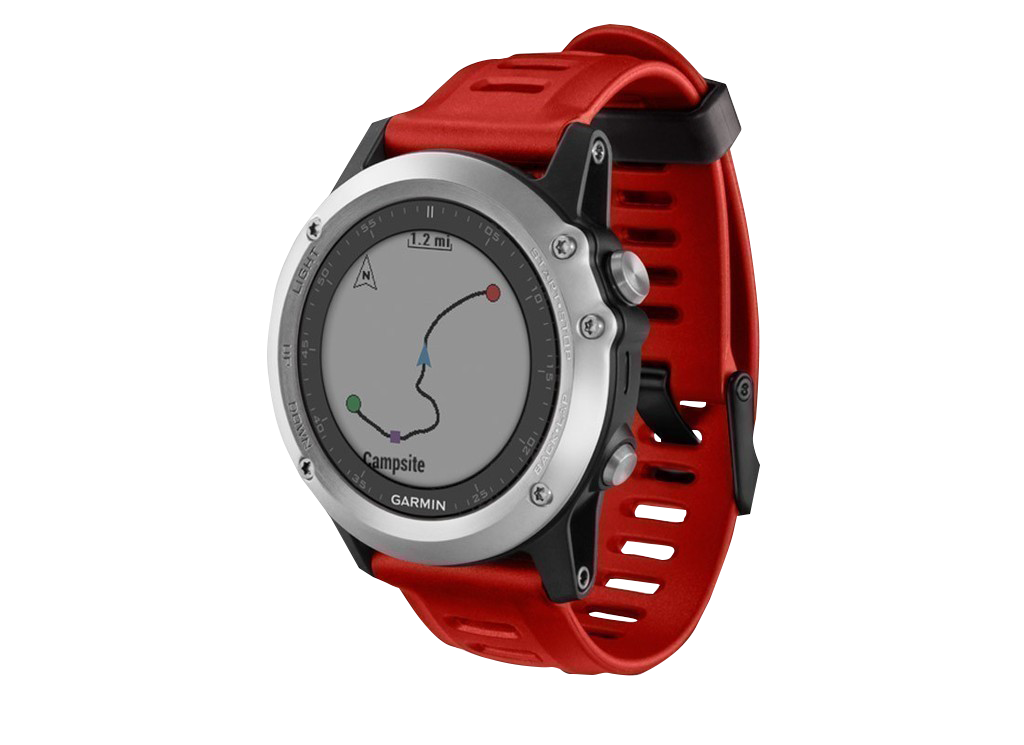 Garmin Fenix 3 GPS smartwatch with silver case and red silicone band