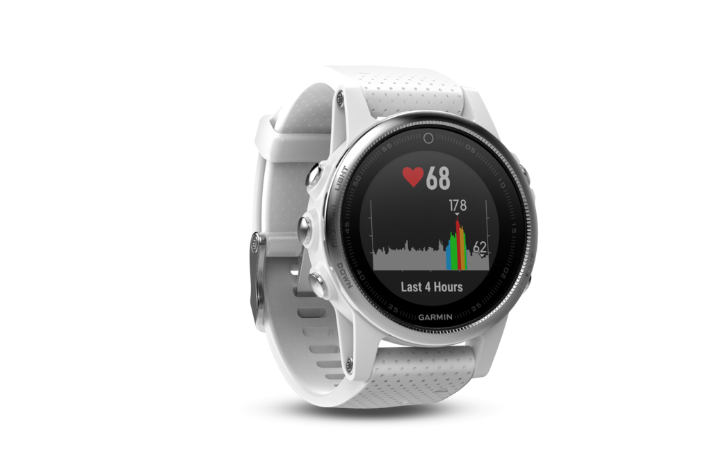 Garmin Fenix 5S smartwatch in white with Carrara White band
