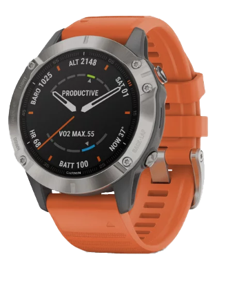 Garmin Fenix 6 Sapphire Titanium smartwatch with Ember Orange band
