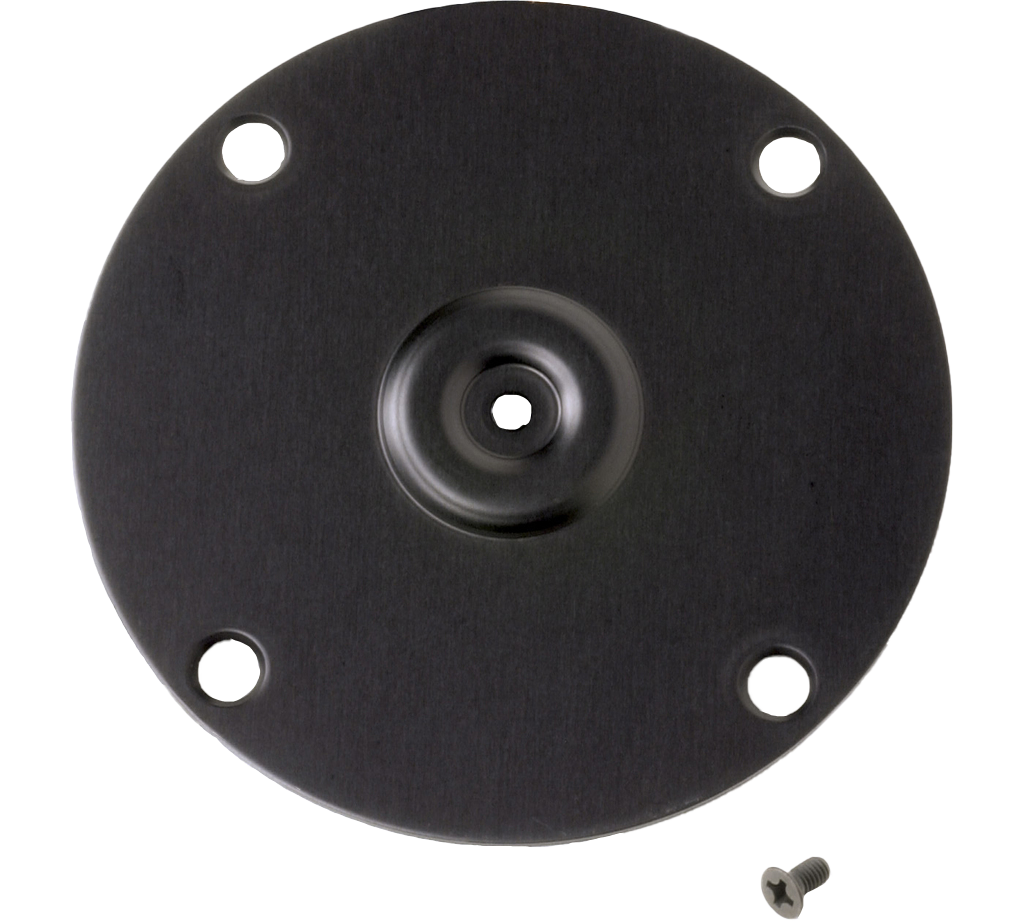Garmin Flange Mount base plate, black circular GPS mount with four mounting holes and center stud